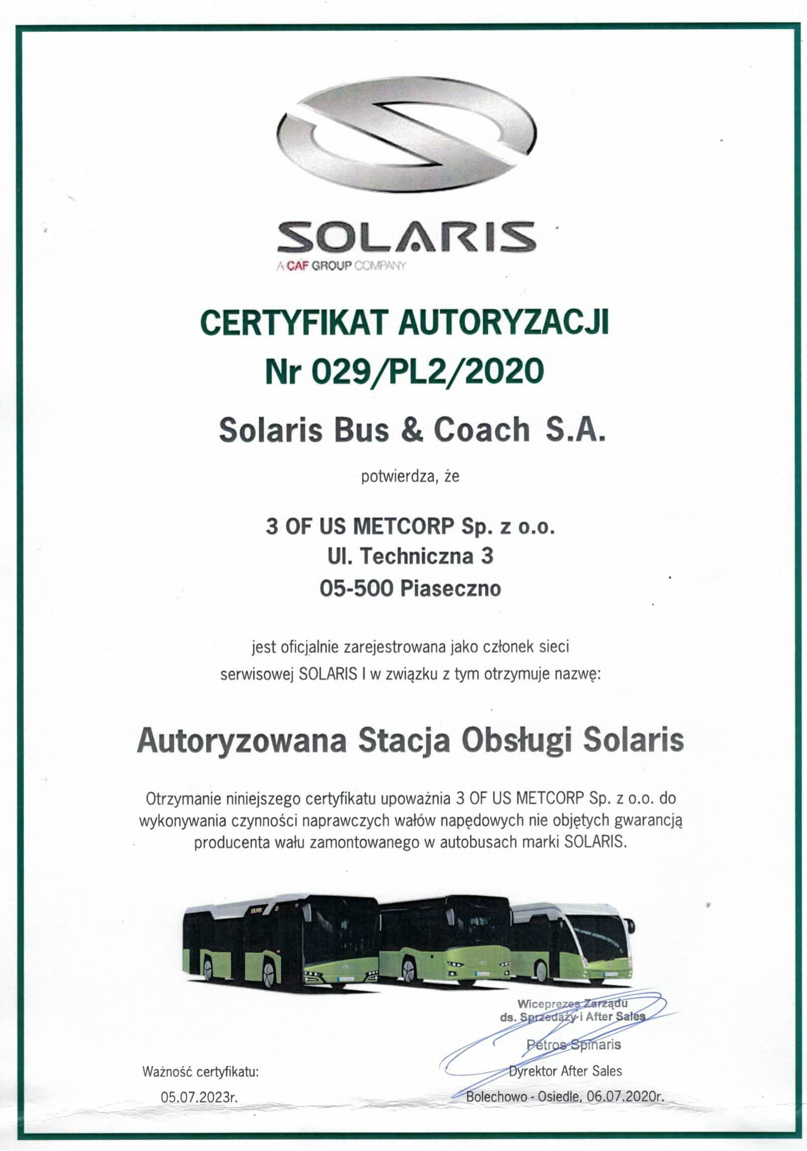 Certyfikat Solaris